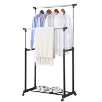 Подвійна телескопічна вішалка підлогова стійка Double Pole Clothes Horse чорна
