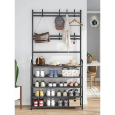 Вішалка для одягу з полицями для взуття New simple floor clothes rack чорна