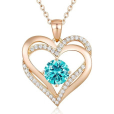Намисто з кулоном Heart Love у формі серця, цирконій, блакитний камінь, ланцюжок 45 см, золотий колір