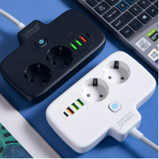 Мережевий фільтр-подовжувач LDNIO SE2435 з USB, QC3.0, PD 20 Вт, 2 розетки EU, 4 USB, захист від перегрівання