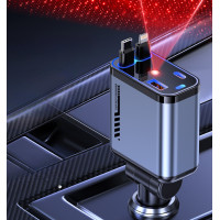 Автомобільний зарядний пристрій із проєктором "Зоряне небо", USB, Type-C, Lightning, 66 Вт, QC 3.0, PD