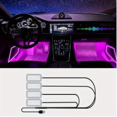 Підсвітка салону авто RGB 4 шт USB Bluetooth з застосунком для ніг