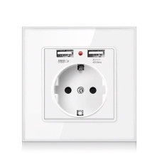 Розетка із заземленням SIXWGH біла з двома USB-портами WH034W