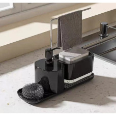 Дозатор для миючого засобу Dish Soap Dispenser чорний, кухонний диспенсер для рідкого мила з підставкою для губки