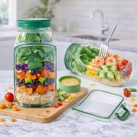 Контейнер для салату Salad Pad AND1662, портативний салатник з боковим отвором, 300 мл, вбудована миска для заправки