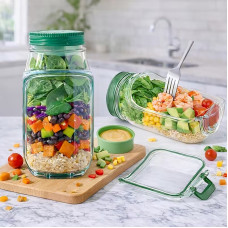 Контейнер для салату Salad Pad AND1662, портативний салатник з боковим отвором, 300 мл, вбудована миска для заправки