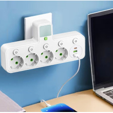 Мережевий фільтр на 4 розетки з USB та Type-C, подовжувач четверник з підсвіткою, мережевий перехідник з вимикачем