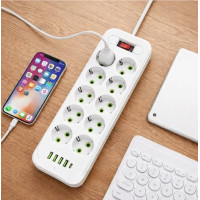 Мережевий фільтр подовжувач, подовжувач з USB і Type-C, розетка на 10 гнізд, зарядна станція, перенесення електрична D10 5 м білий
