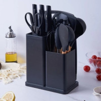 Набір кухонного приладдя 19 предметів Kitchen Set, комплект кухонних інструментів з бамбуковими ручками та силіконовими насадками,