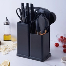 Набір кухонного приладдя 19 предметів Kitchen Set, комплект кухонних інструментів з бамбуковими ручками та силіконовими насадками,