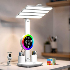 Настільна лампа акумуляторна з 4 плафонами та RGB підсвіткою KRX-104 LED лампа з вентилятором, годинником і дисплеєм для столу