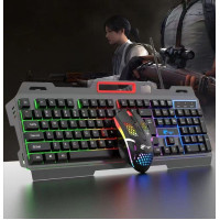 Ігровий комплект T750 клавіатура з мишкою дротовий USB RGB підсвічування з підставкою для смартфона мультимедійні клавіші чорний