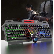 Ігровий комплект T750 клавіатура з мишкою дротовий USB RGB підсвічування з підставкою для смартфона мультимедійні клавіші чорний