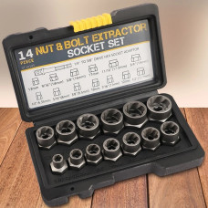 Набір екстракторів Nut Extractor ES-14 для видалення зірваних болтів і гайок, комплект 14 предметів у кейсі