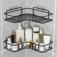 Кутова полиця для ванної без свердління 2 шт Storage Rack AND-054 чорна металева на липучках для душу та кухні