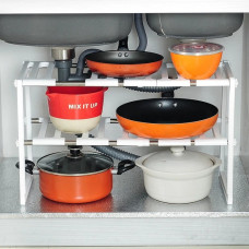 Регульована кухонна полиця для зберігання Kitchen Rack 38–70 см висувна стелажна система під раковину органайзер для кухні білий