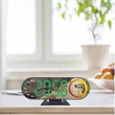 Цифровий кольоровий настільний будильник LED електронний з USB живленням, RGB підсвічуванням, проєктором часу та дати на стелю