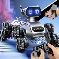 Інтерактивний робот-собака CX-103 8 колісний трюковий RC пес на пульті 2.4 ГГц LED музика сірий білий