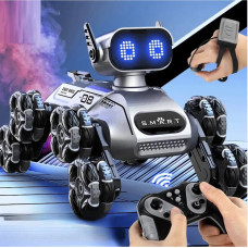 Інтерактивний робот-собака CX-103 8 колісний трюковий RC пес на пульті 2.4 ГГц LED музика сірий білий