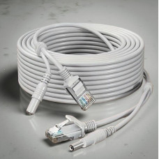 Готовий комбінований кабель RJ45 + DC 20 м мідний для IP-камер, відеоспостереження, роутера та мережевого обладнання