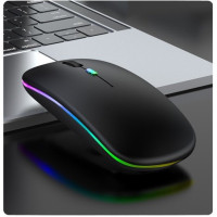 Бездротова комп'ютерна миша Bluetooth + USB 2.4Ghz з RGB-підсвіткою, акумуляторна мишка для ноутбука та комп'ютера чорна
