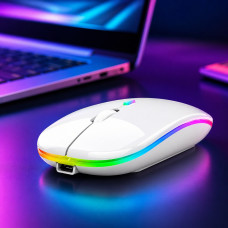 Бездротова комп’ютерна миша Bluetooth з USB-адаптером 2,4 ГГц, RGB-підсвіткою, акумуляторна, біла