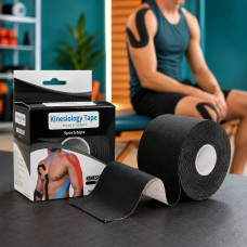 Кінезіологічний тейп EasyFit Kinesio 5 см × 5 м, еластичний спортивний пластир, чорний