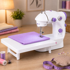 Портативна швейна машинка Sewing SM202A зі столиком, педаллю та підсвічуванням, живлення 220 В або 4 батарейки AA