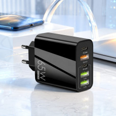 Мережевий зарядний пристрій 65 Вт на 5 портів: 2 × USB Type-C PD та 3 × USB-A QC 3.0